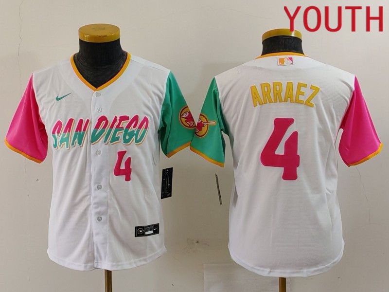 Youth San Diego Padres #4 Arraez White City Edition Nike 2024 MLB Jersey style 4->youth mlb jersey->Youth Jersey